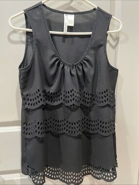 Simply Irresistible Black Sleeveless Laser-Cut Layered Tank